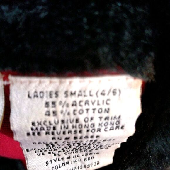 Kathie Lee Collection Vintage Cardigan Sweater S Red Black Faux Fur Button Front - Picture 5 of 6